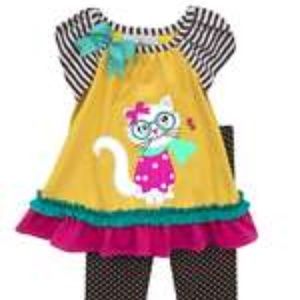 Embroidered Cat Yellow Striped Sleeve Set